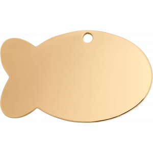 Médaille Poisson Or Médaille chien dorée en forme de poisson 30x20 mm, acier inoxydable, finition lisse et trou pour attache au collier.