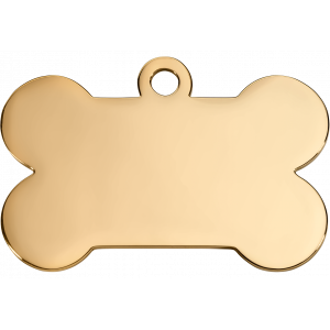Médaille Chien Os Or Médaille chien dorée élégante en forme d’os, acier inox lisse, gravure personnalisée recto verso pour identification fiable.