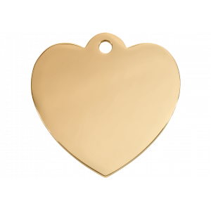 Médaille chien dorée en cœur raffiné, acier poli brillant, gravée recto verso avec infos utiles d’identification.