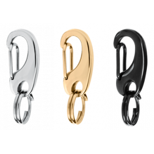Mousqueton en Acier Inoxydable Lot de trois clips pour médaille chien en acier inoxydable (argenté, doré, noir), chacun avec anneau de 10 mm.